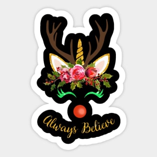 Always Believe T-Shirt Christmas Unicorn Sticker